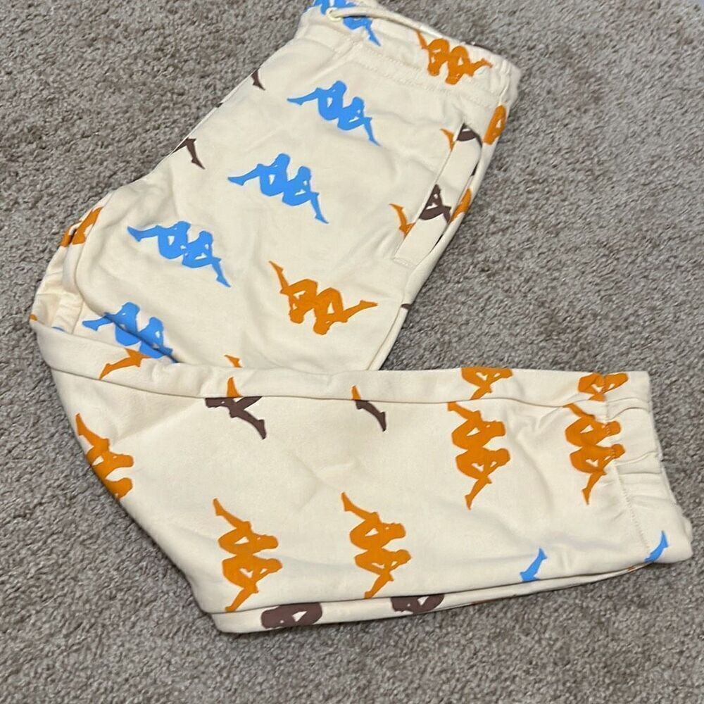 Kappa Size 8 Youth Sneek Man Multicolor Logo Joggers Sweatpants Beige Streetwear